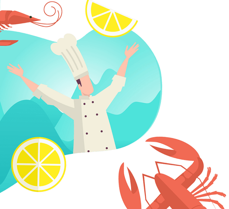 chef and flying food illustration