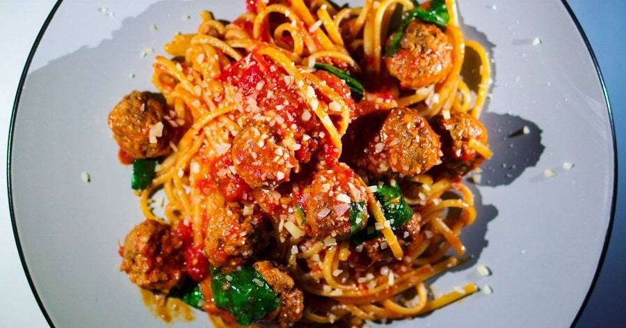 American pasta with meatballs
